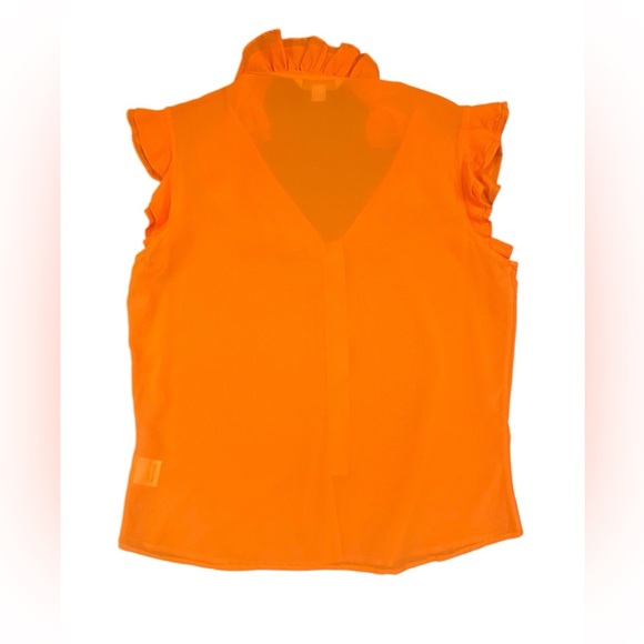 St. John Couture Orange Ruffle Silk Pearl Button-Up Blouse Size 10 - Picture 6 of 10